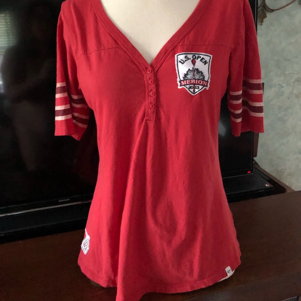 US OPEN Merion red 47 Brand vneck T-shirt, like new